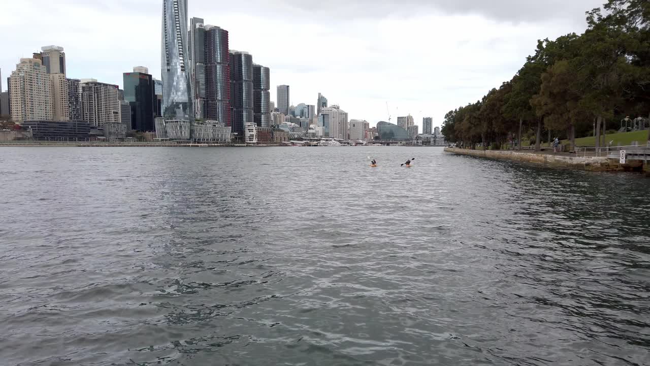 balmain east, sydney, nsw, australia에서 두 명의 카약 선수 - 와이드 샷