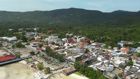 aerial footage of nathon town coastal city in koh samui