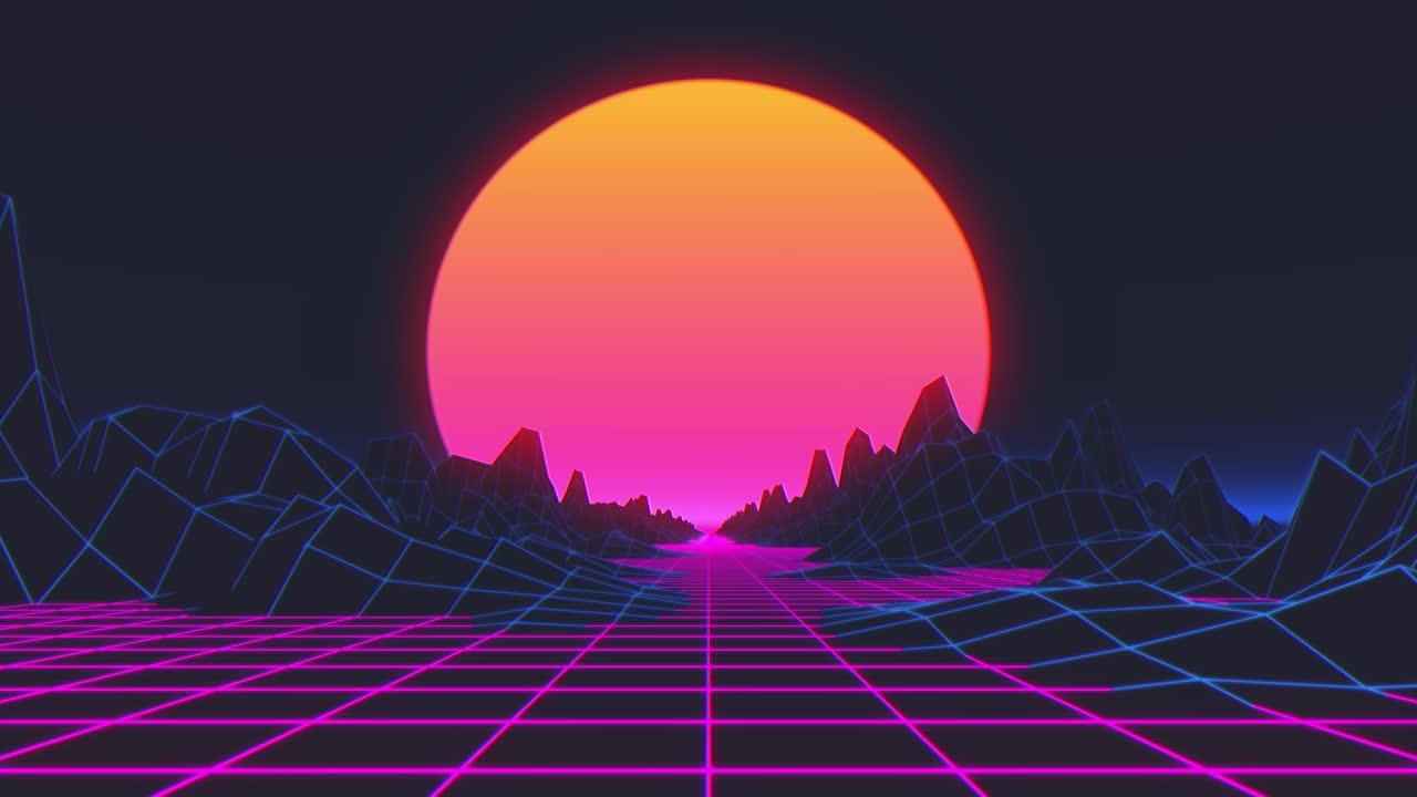 Retro 80s style grid sun stars old tv screen animation background