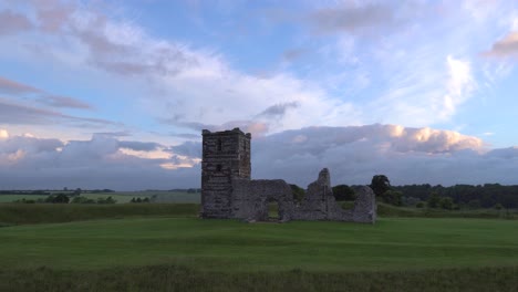 knowlton church, dorset, england. slow pan, morning light