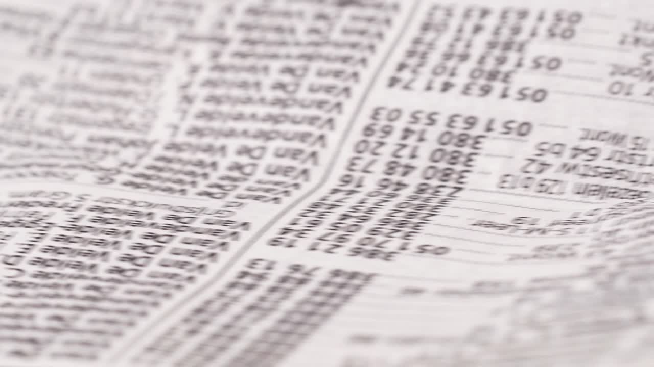 Rotating close up of crumpled yellow pages paper with business listings