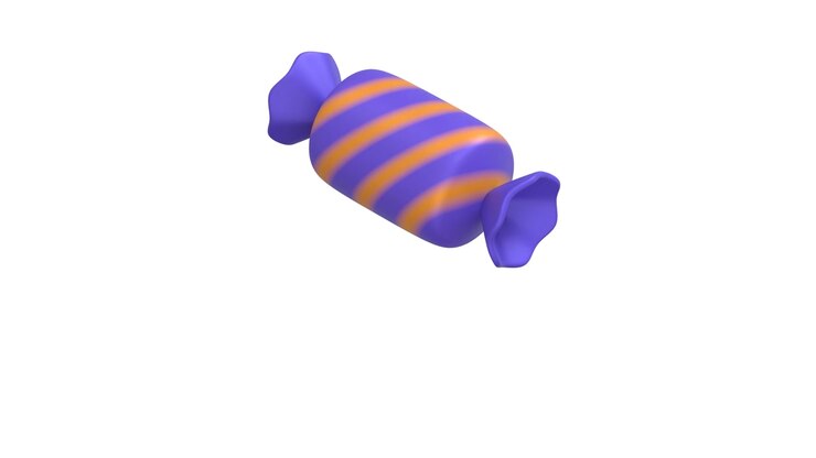 3D Render of a Striped Candy Floating on White Background