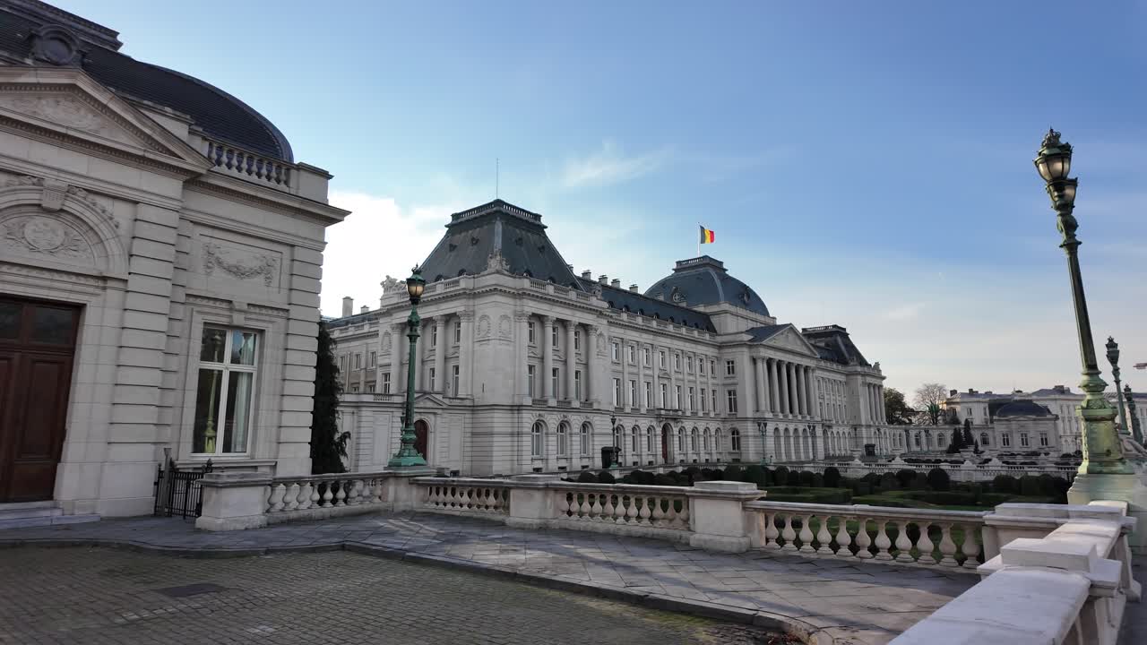 Slow motion exterior view of the Royal Palace of Brussels
