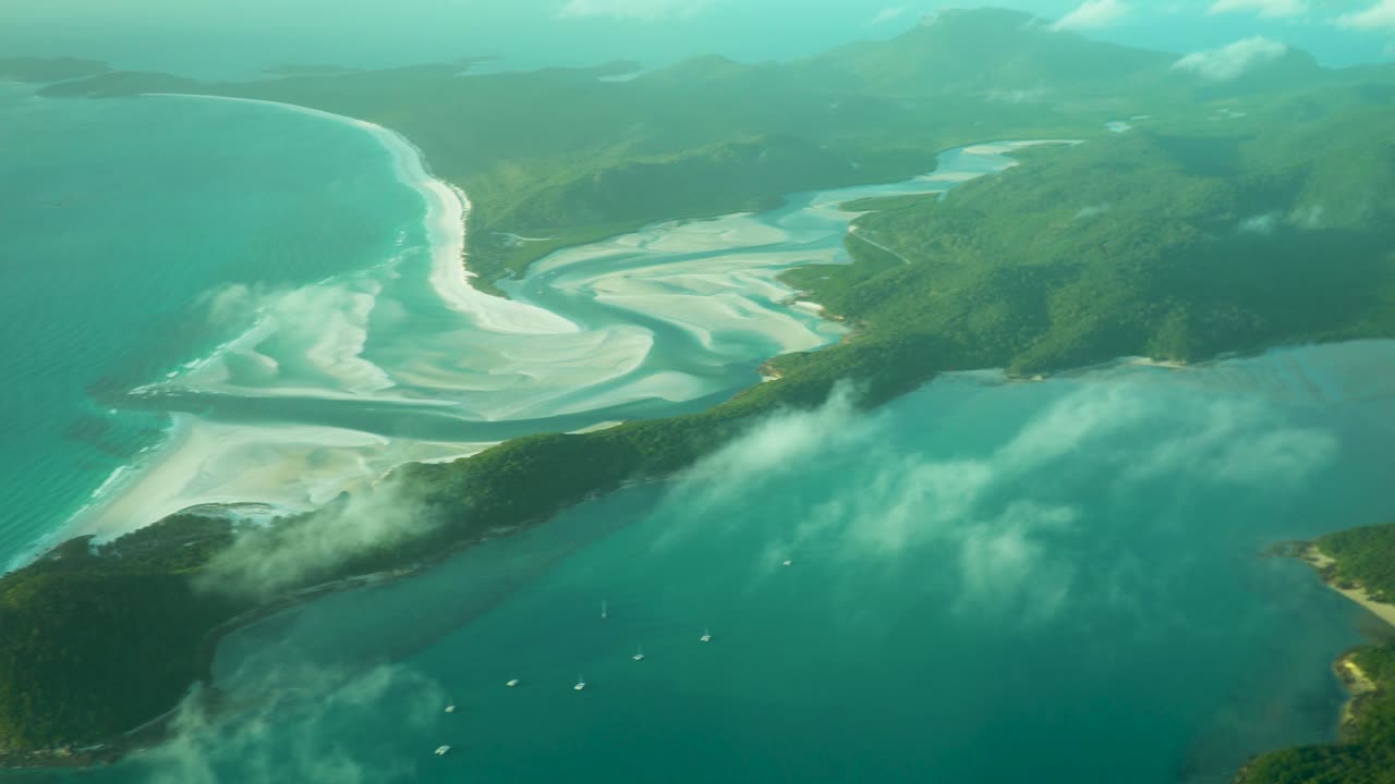 Breathtaking landscape of Whitehaven Beach during morning golden hour
