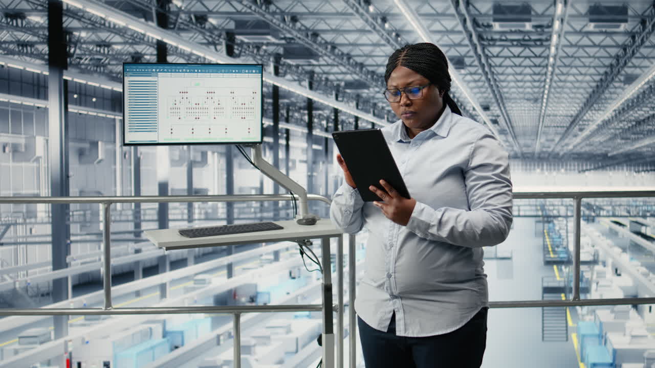 Portrait of smiling woman in microchip factory developing advanced electronics