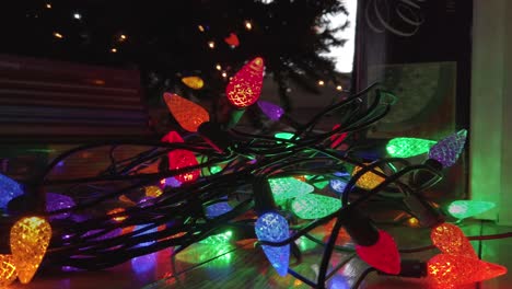 multi-colored led christmas lights with no people, medium shot