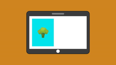 tableta con animación de alimentos saludables