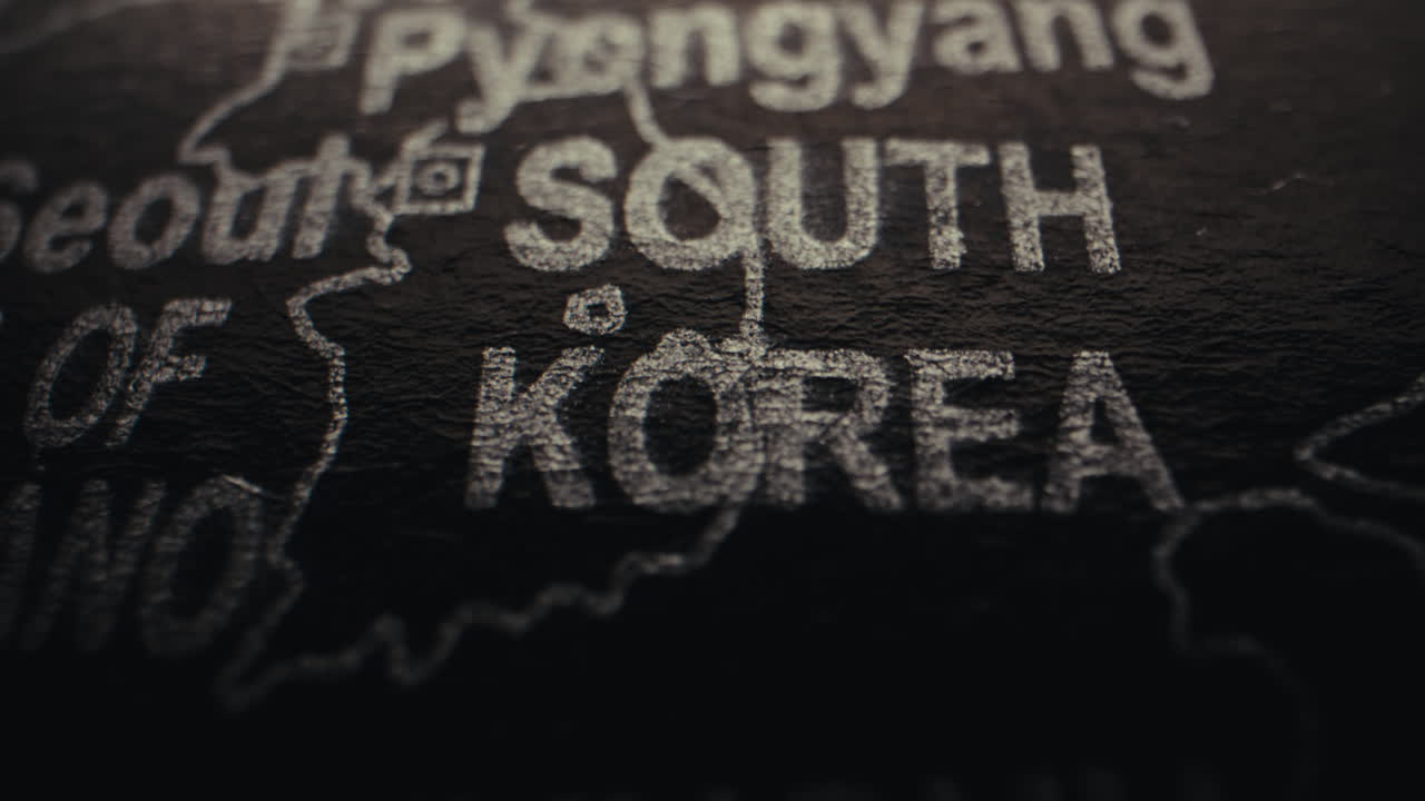Close-up of a World Map highlighting South Korea
