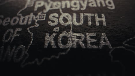 close-up of a world map highlighting south korea