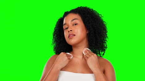 face, green screen and woman with cosmetics