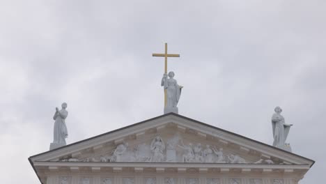 may 29, 2022: parts of cathedral basilica in vilnius, lithuania, beautiful sculptures of basilica, 4k video