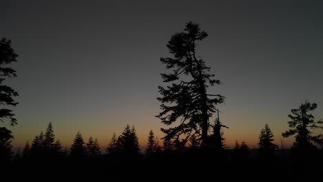 young hiker silhouette stands on boulder in graphic mountain sunset