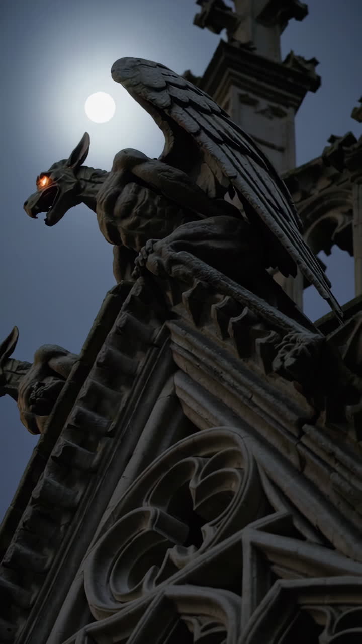 Dark Gargoyles Under a Full Moon