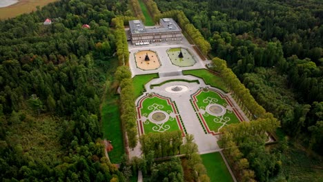 aerial view of formal garden with fountains in herrenchiemsee on herreninsel, bavaria