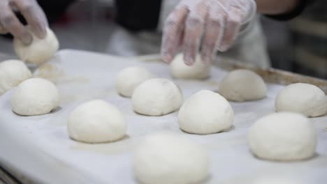 baker preparing round buns for baking