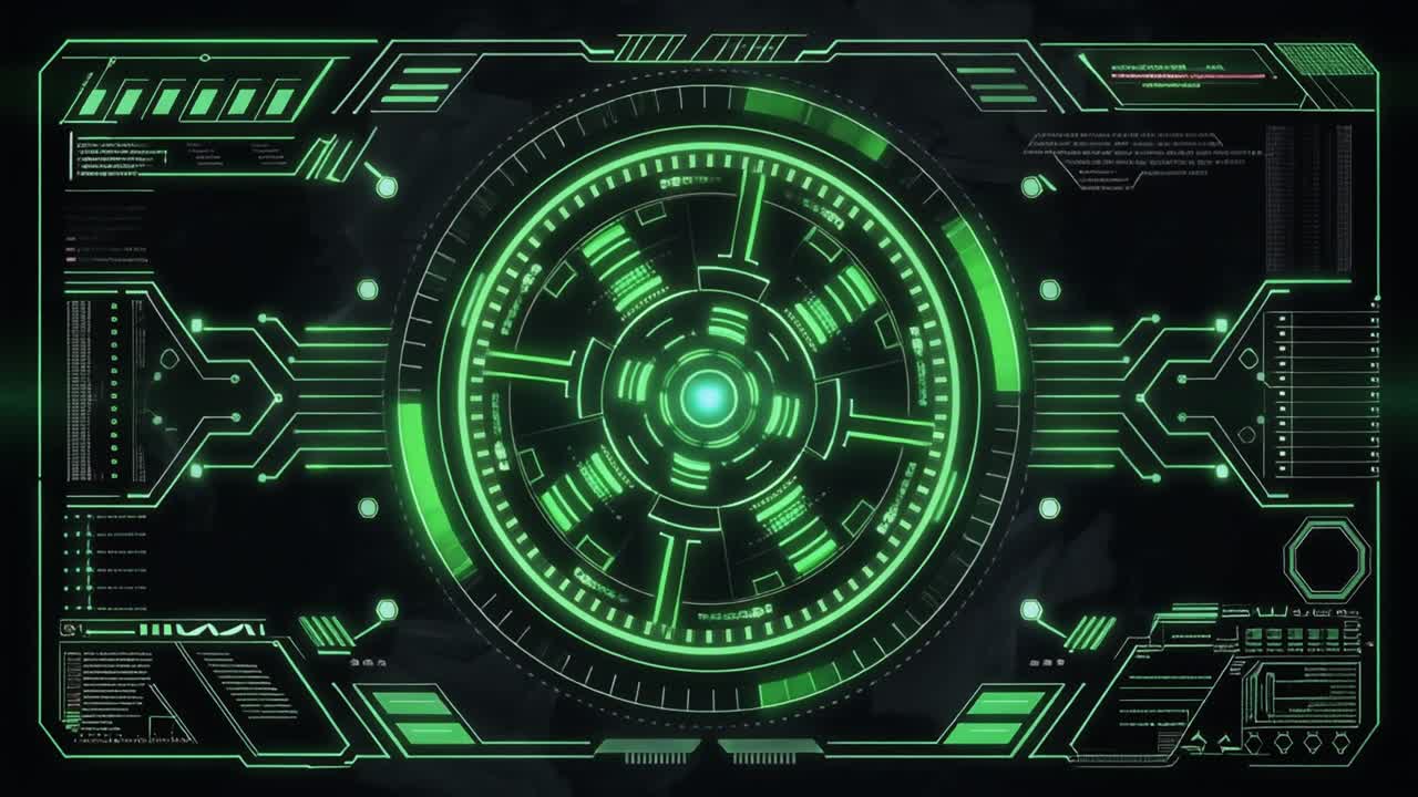 Abstract Futuristic Digital Interface with Green Glow