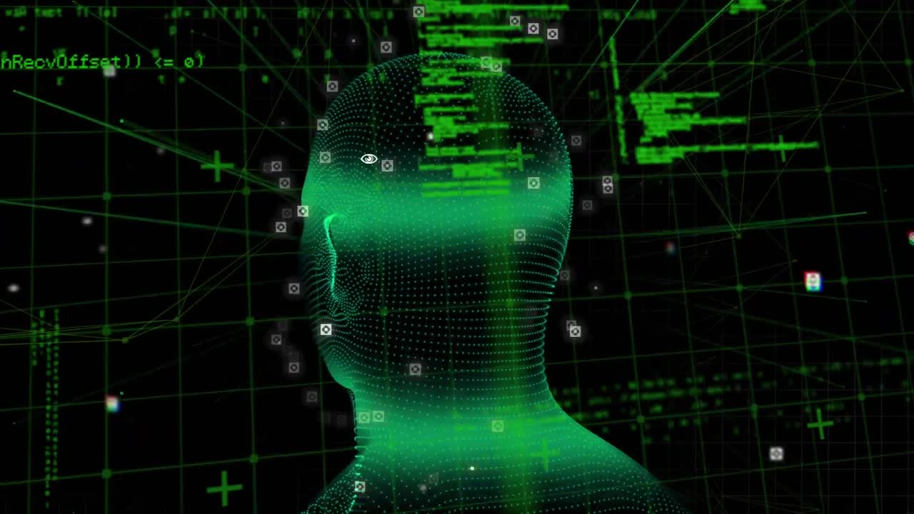 Animation of human head spinning with digital interface data processing