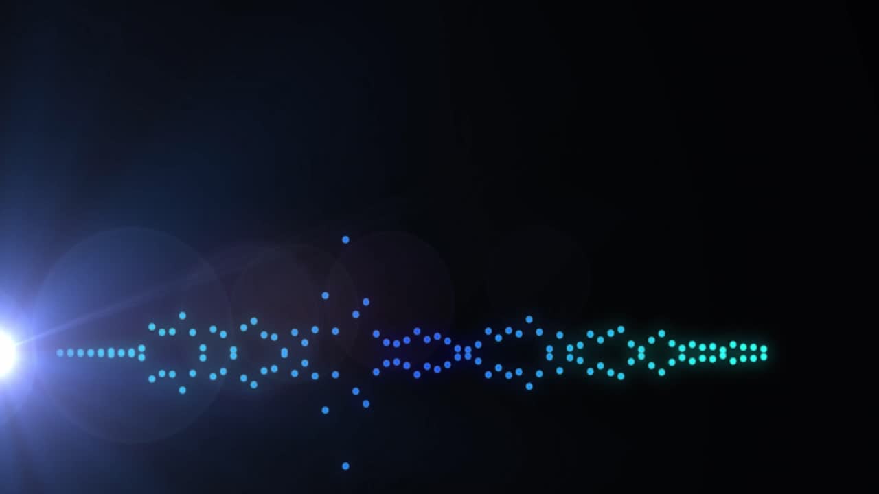 Animation of data processing over blue light on black background ...
