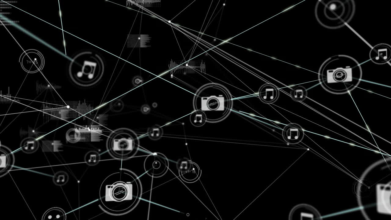 animación de la red de conexiones con las personas iconos sobre las estadísticas