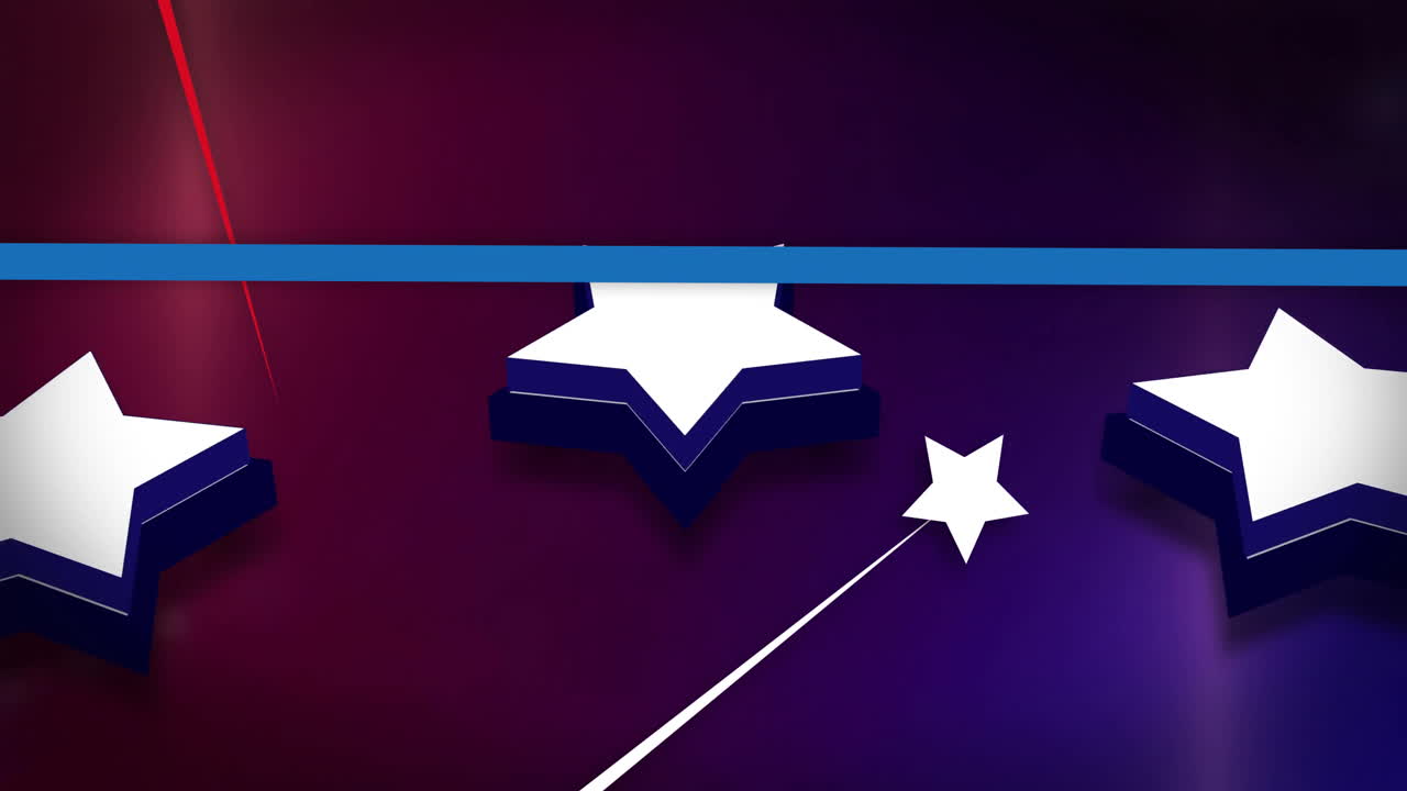 Animazione di stelle e strisce su sfondo viola con accenti rossi e blu