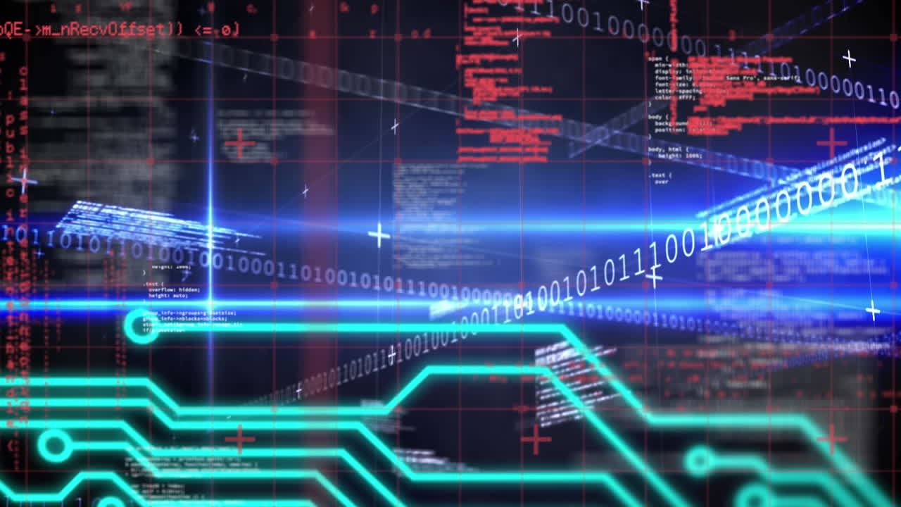 Animation of data processing over black background