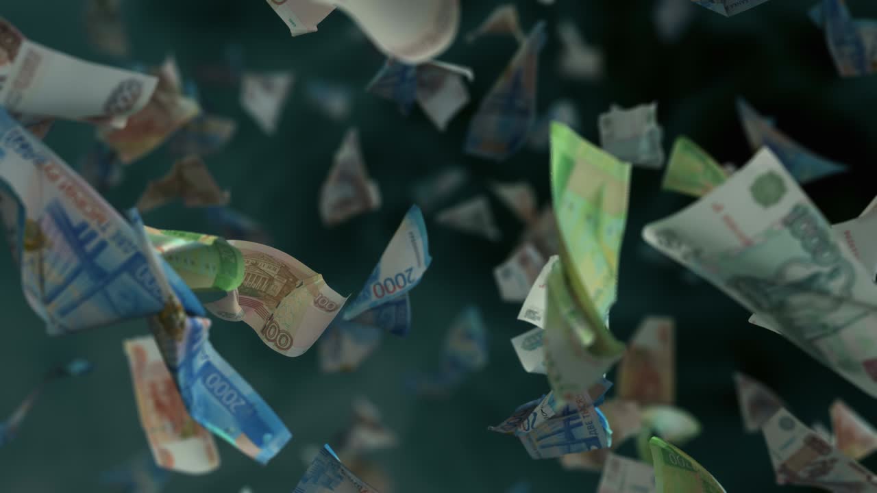 떨어지는 러시아 루블 지폐 4k loopable