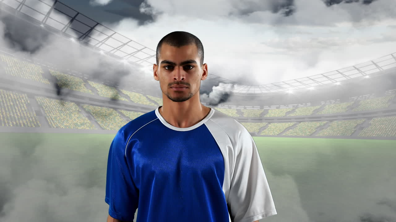 심각한 표정을 가진 축구 선수