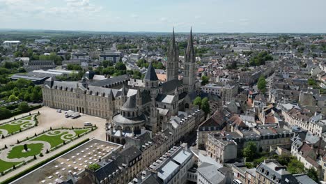 panning aerial view the abbey of saint-etienne caen france