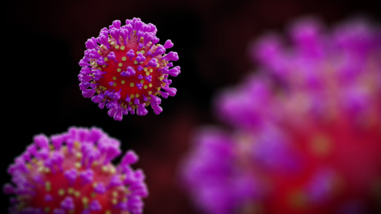 Realistic 3D rendering of Corona Virus in blood stream. Seamless Loop for backgrounds and presentation