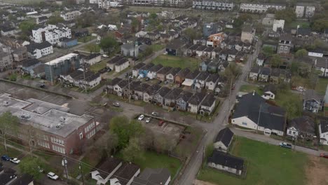 aerial view of neighborhoods in the houston third ward area across from downtown