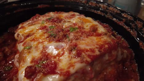 close up shot of a typical american take out meal of lasagna