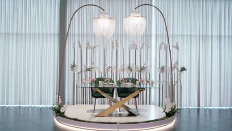 elegant wedding table setting with orchids and chandelier