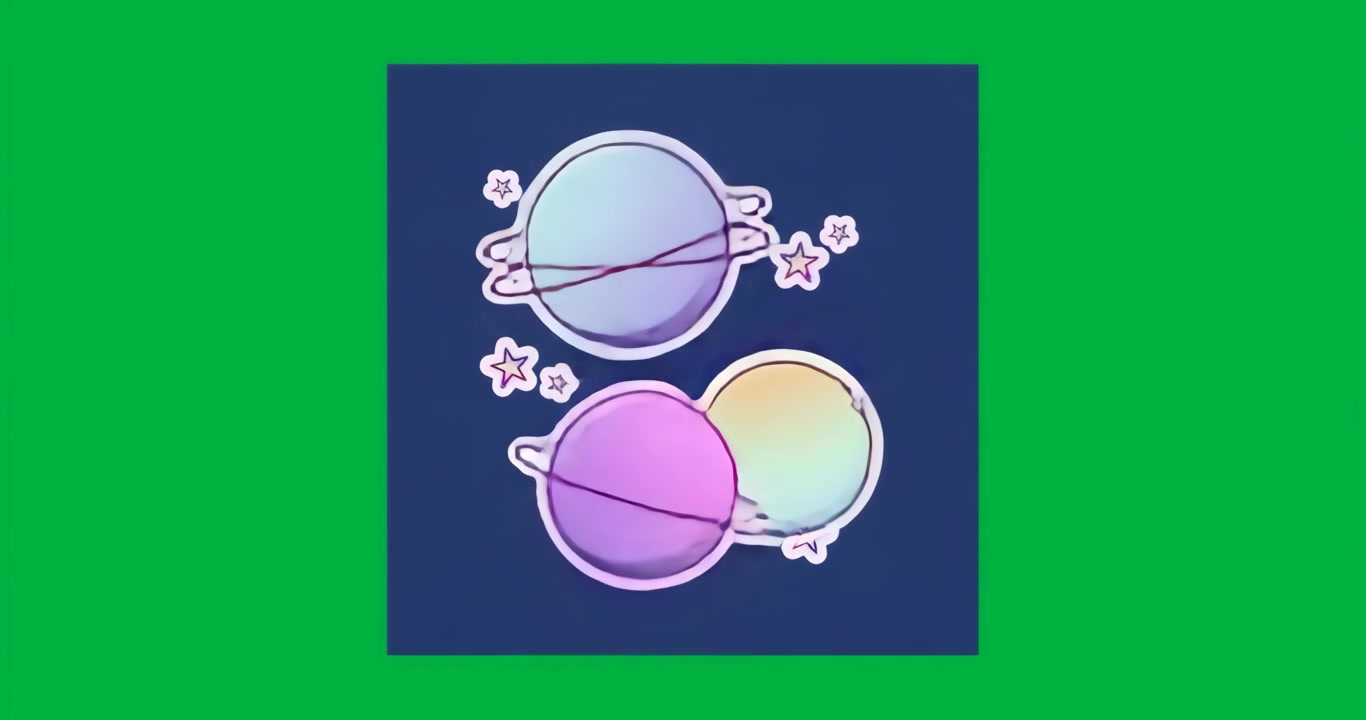 On start three pastel orbs and stars appearing rotating to show orbit on transparent canvas