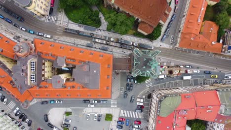 overhead view of gothic henry's tower in nove mesto, prague, czech republic