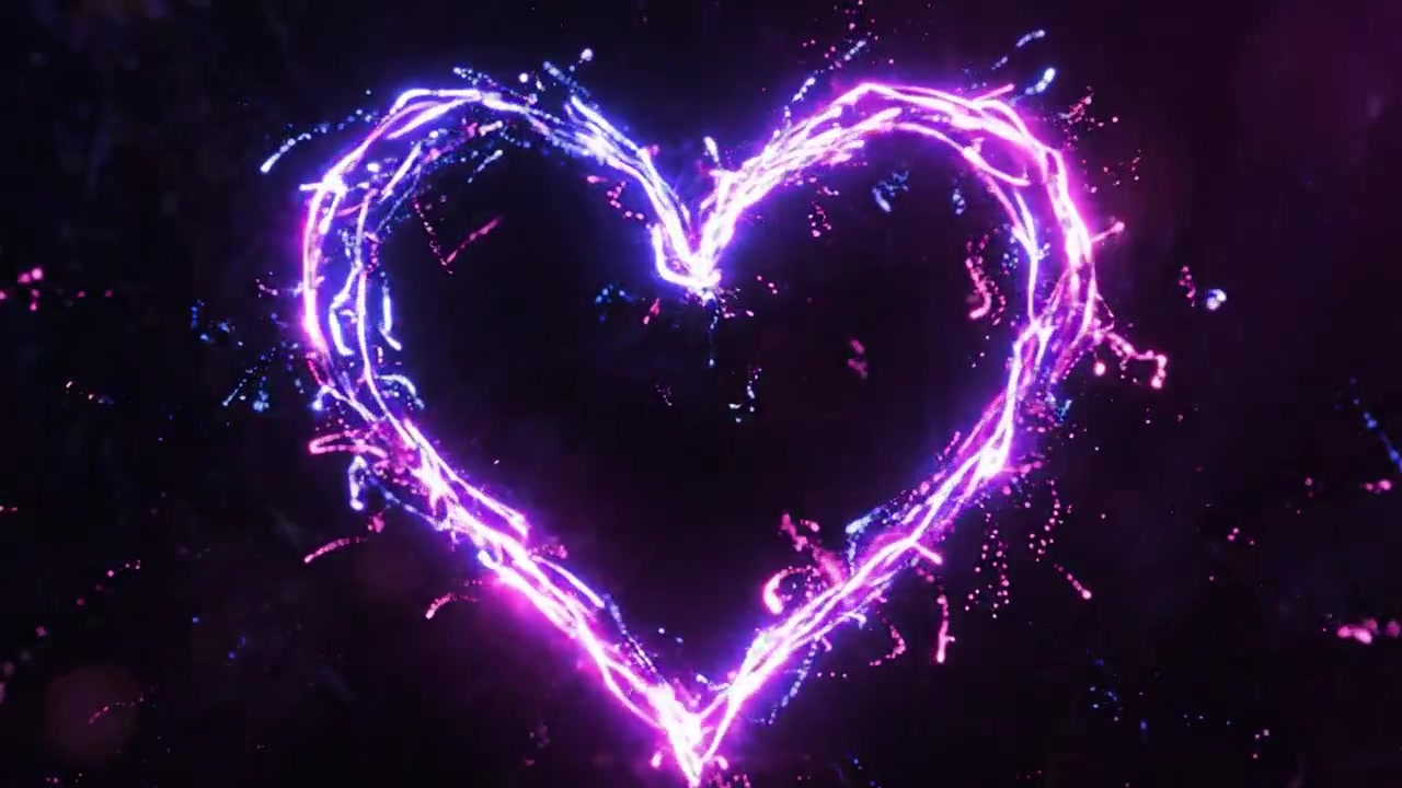 Uno spettacolo mozzafiato di fulmini rosa elettrico che si trasformano in una forma di cuore su uno sfondo cosmico scuro, catturando l'essenza dell'amore e dell'energia.