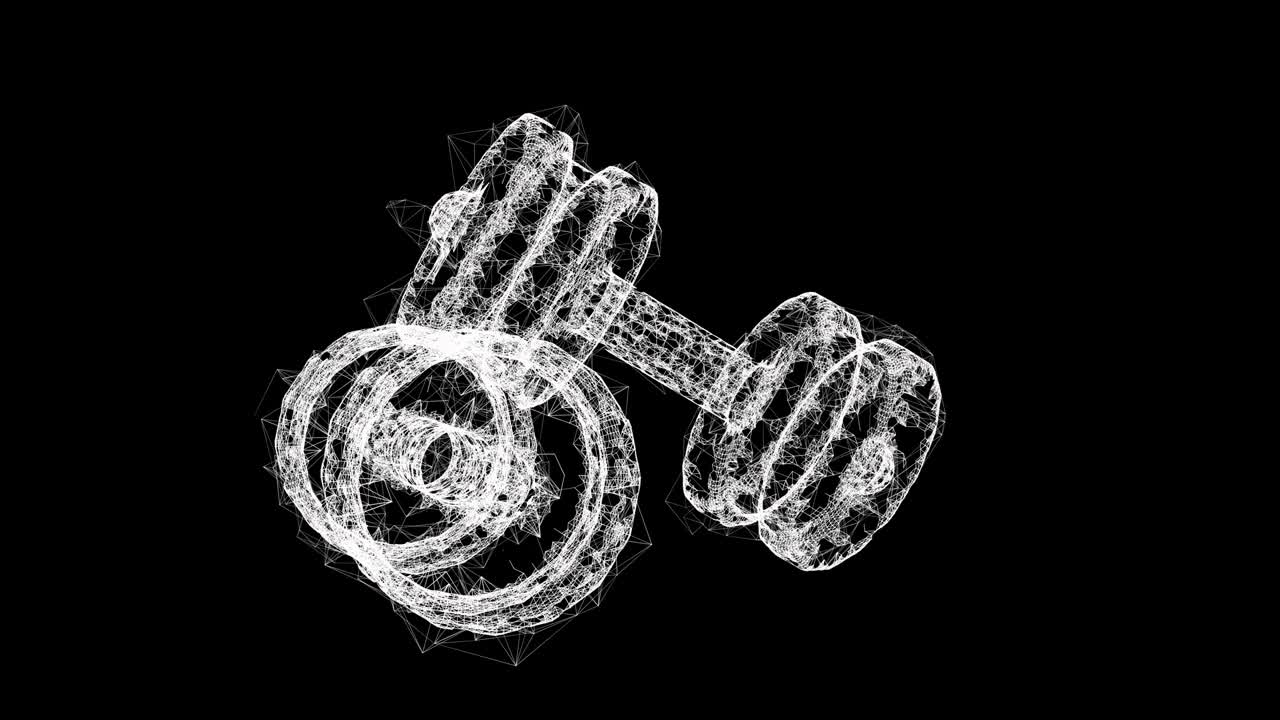 Dumbbells Gym equipment. Bodybuilding, powerlifting, fitness concept. Wireframe low poly mesh technology