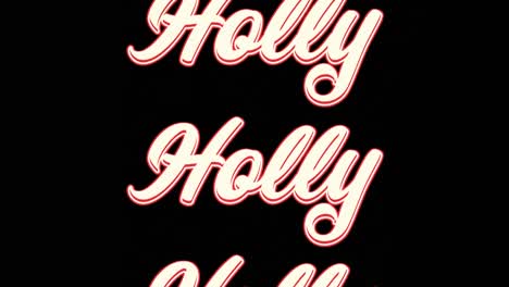 Animation-of-holly-text-in-repetition-at-christmas-on-black-background