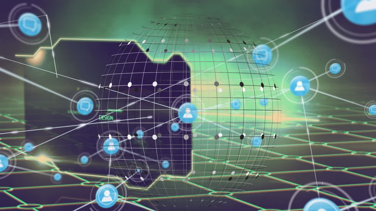 전 세계에 대한 데이터 처리의 애니메이션과 아이콘과의 연결