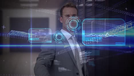 animación del procesamiento de datos financieros sobre el empresario caucásico