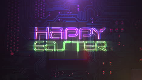 happy easter with computer scheme and neon light