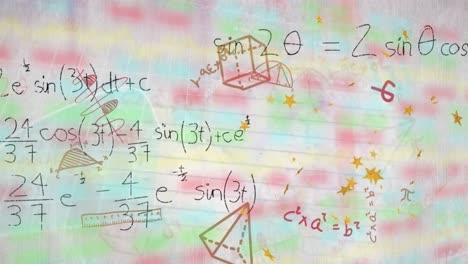 animación de ecuaciones matemáticas y diagramas en un tablero de negociación multicolor