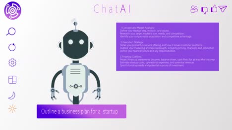 animation of ai robot icon and digital interface on white background