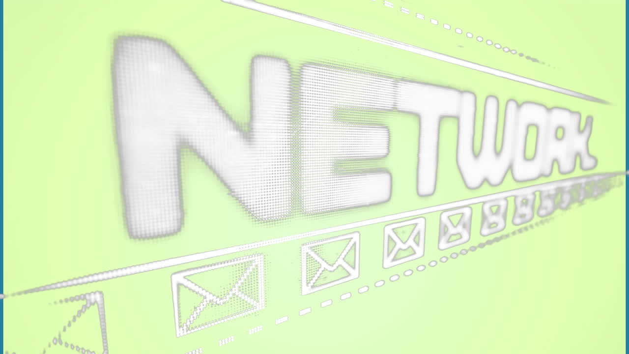 녹색 배경에 아이콘이 있는 소셜 네트워크 텍스트의 애니메이션.