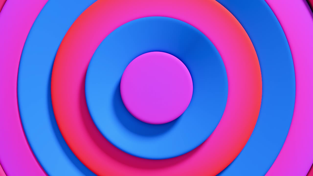 patrón abstracto de círculos coloridos con efecto de compensación. animación de anillos rojos y azules. fondo creativo abstracto. loop sin costuras 4k 3d render.
