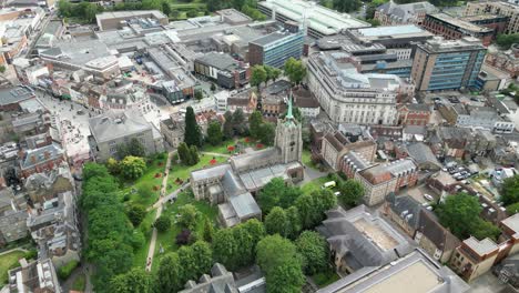 Chelmsford-Cathedral,Essex-UK-Descending-Aerial-footage