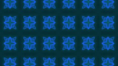 animatie van meerdere gloeiende neonblauwe kaleidoscoopvormen die zich op een naadloze lus bewegen