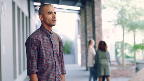man, portrait and happy student thinking outside