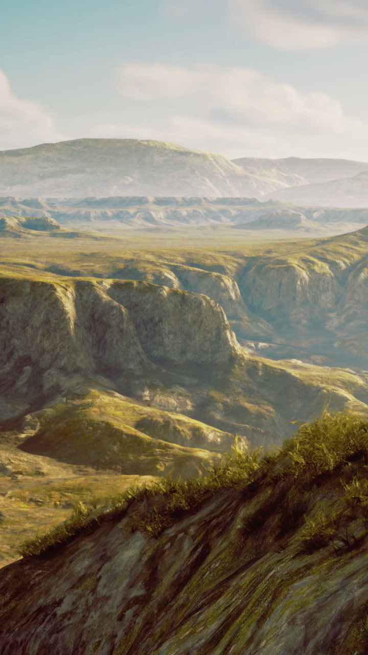 Majestic valleys and gentle hills bathed in soft morning light