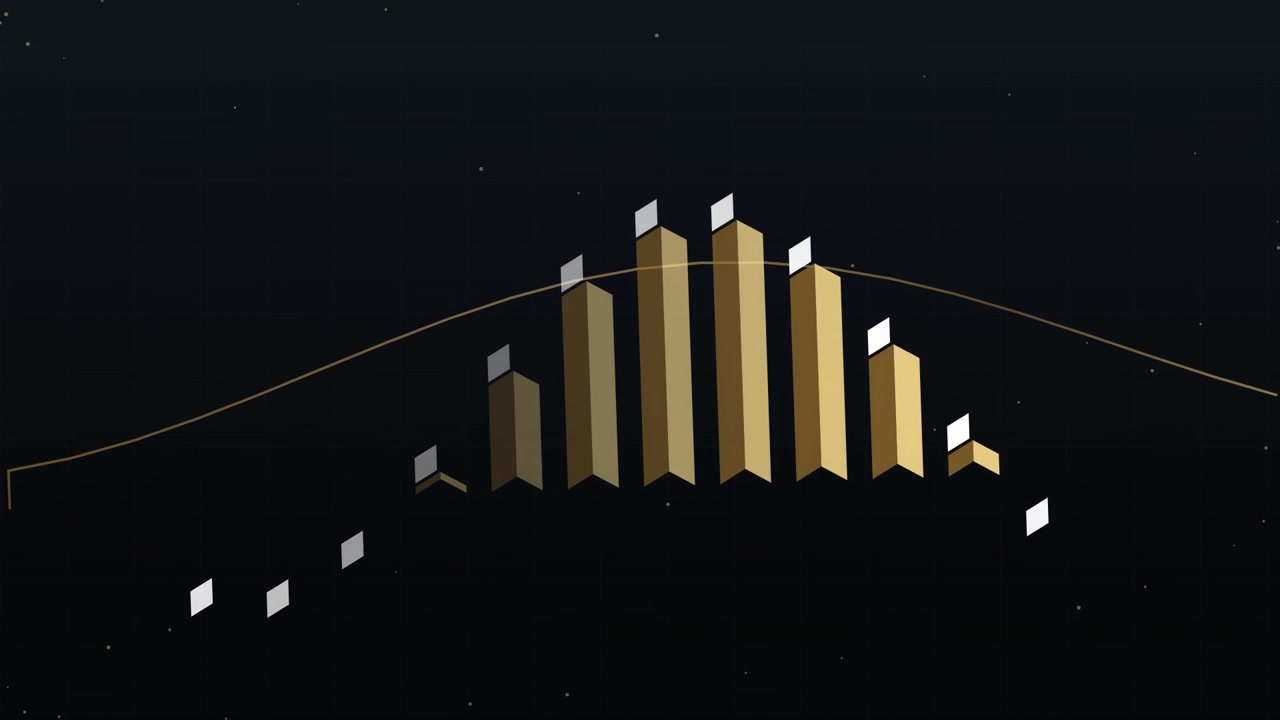 Grafico a Barre Dorato Animato con Linea di Tendenza Fluttuante