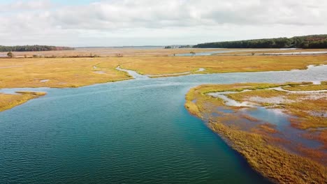 aerial over vast bogs along the nonesuch river near portland maine new england